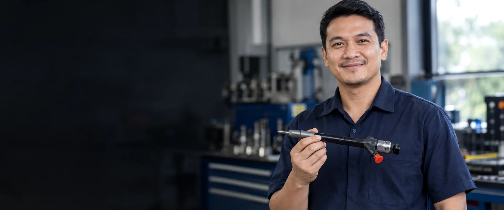 Teknisi memegang injector common rail